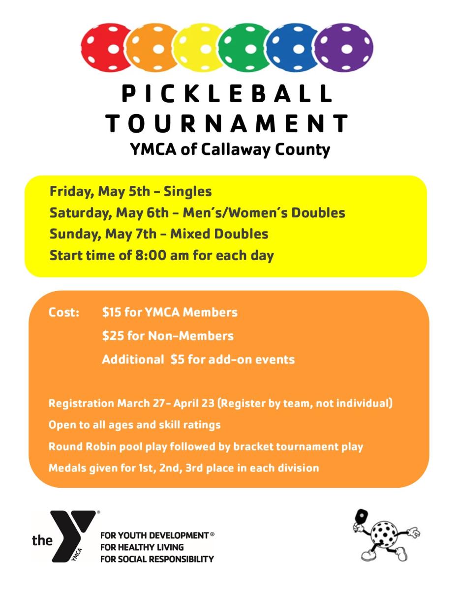 Pickleball Tournament Spring 2023 YMCA of Callaway County